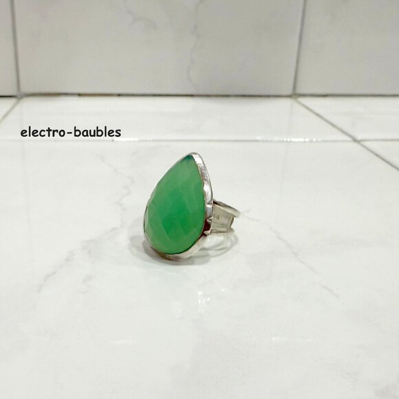Boho Sterling Aqua Chalcedony TearDrop Ring Sz 7.75 Ladies - Picture 2 of 10